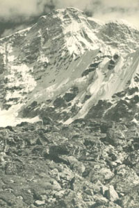 Close-up view of Janak Chuli 7035m (formerly known as Outlier Peak) in centre foreground